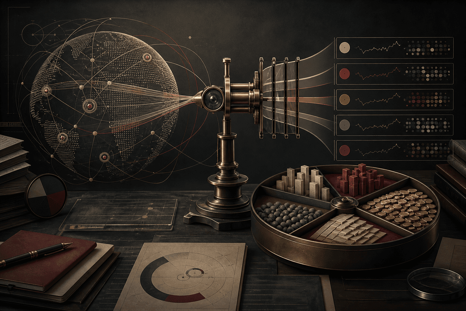 Signals from global markets passing through one instrument into five portfolio compartments