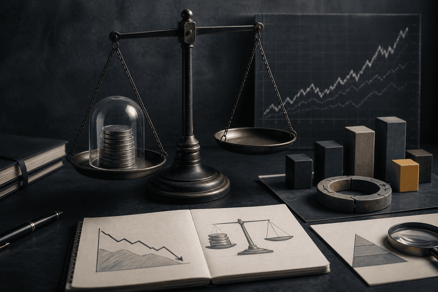 A balance scale weighing protected capital before an uncertain return chart